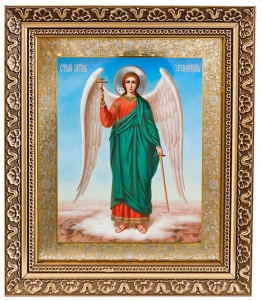 Икона «Ангел Хранитель» (багет,26х22,зел.риза)